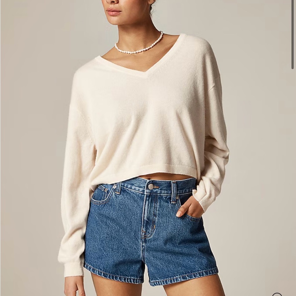 J.Crew Cashmere relaxed cropped V-neck sweater Medium NEW